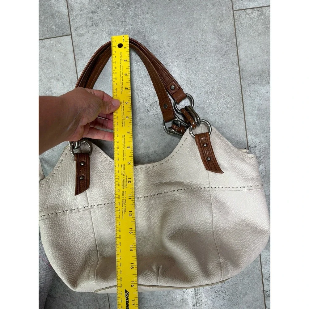 The Sak Cream Leather Shoulder Bag Purse Brown Leather Accents Boho Hobo Bag